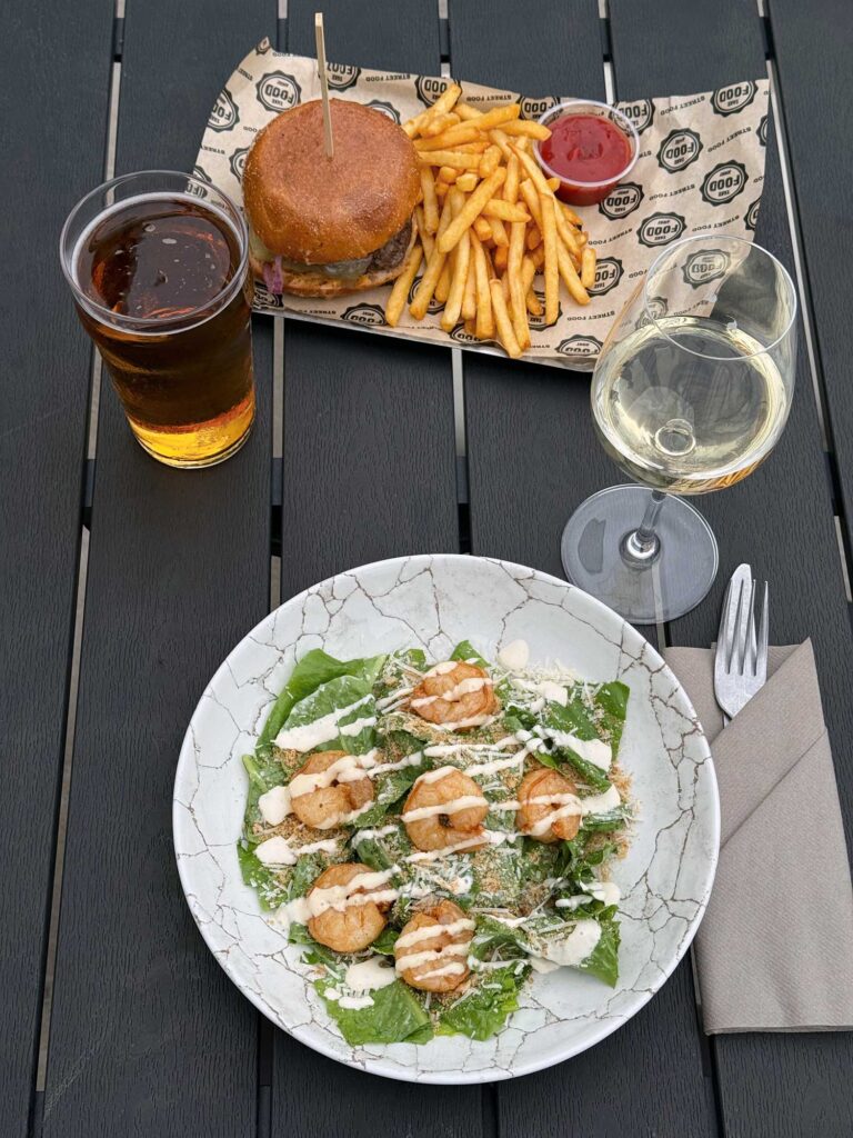 Freja Rooftop burger and salad.